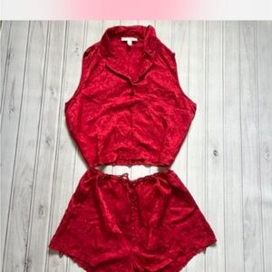 Rare Vintage Floral Red 100% washable  Sleepwear Set size L
